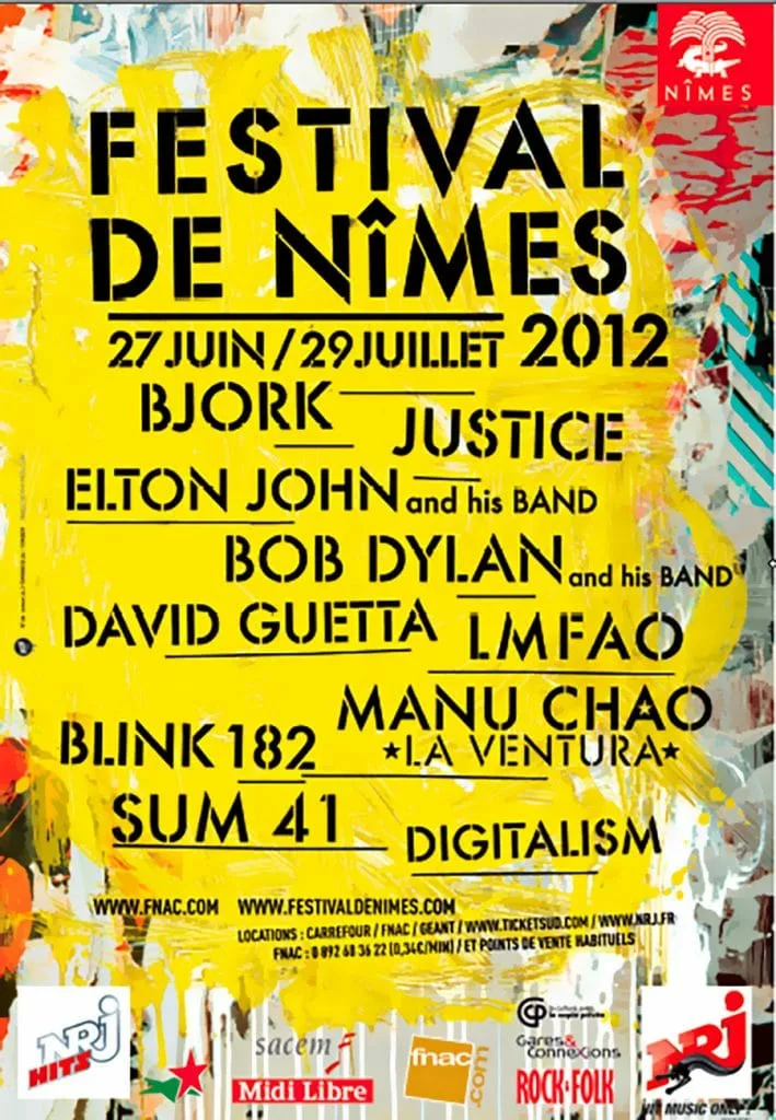 Affiche du Festival de Nîmes 2012, année de Björk et Justice