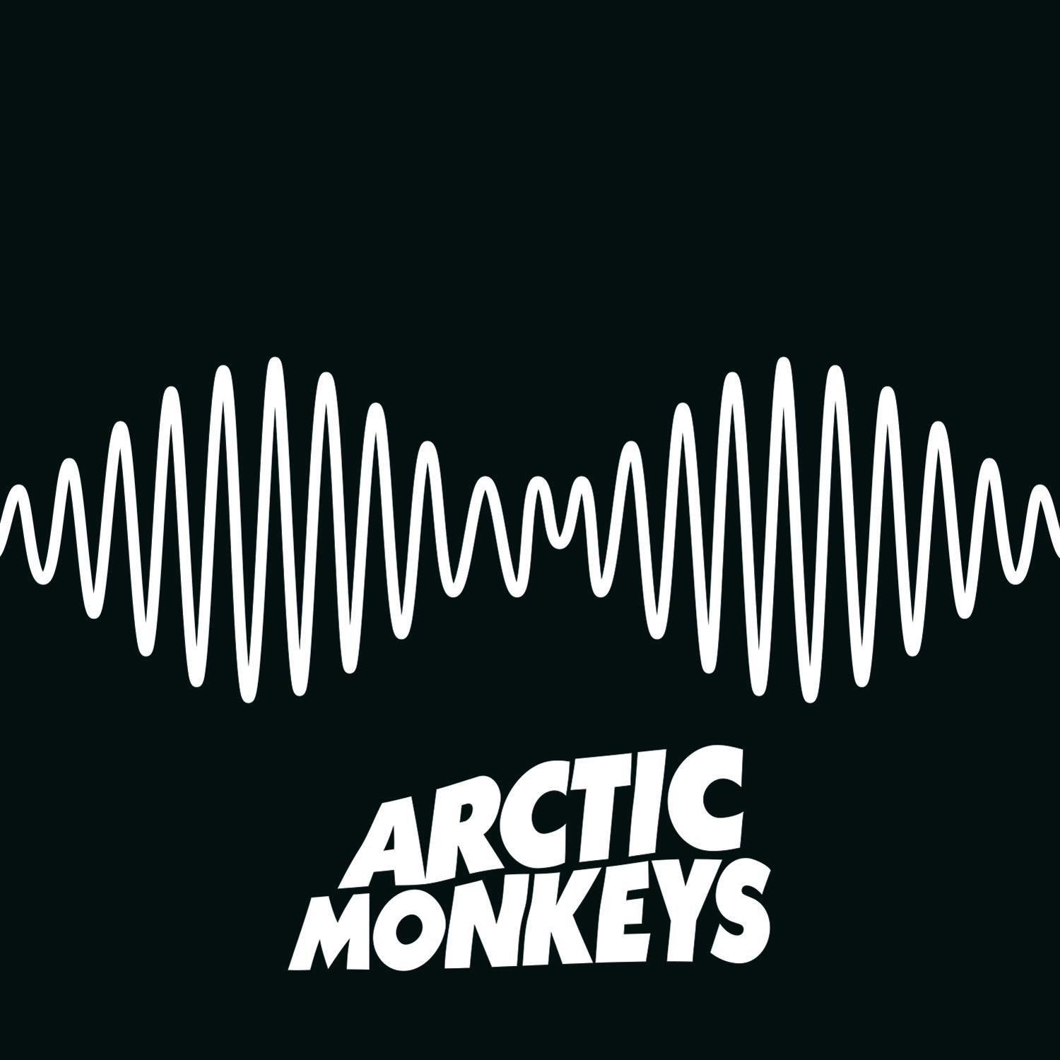 Gros plan sur une pochette d’album Arctic Monkeys, graphisme noir et blanc, design minimaliste