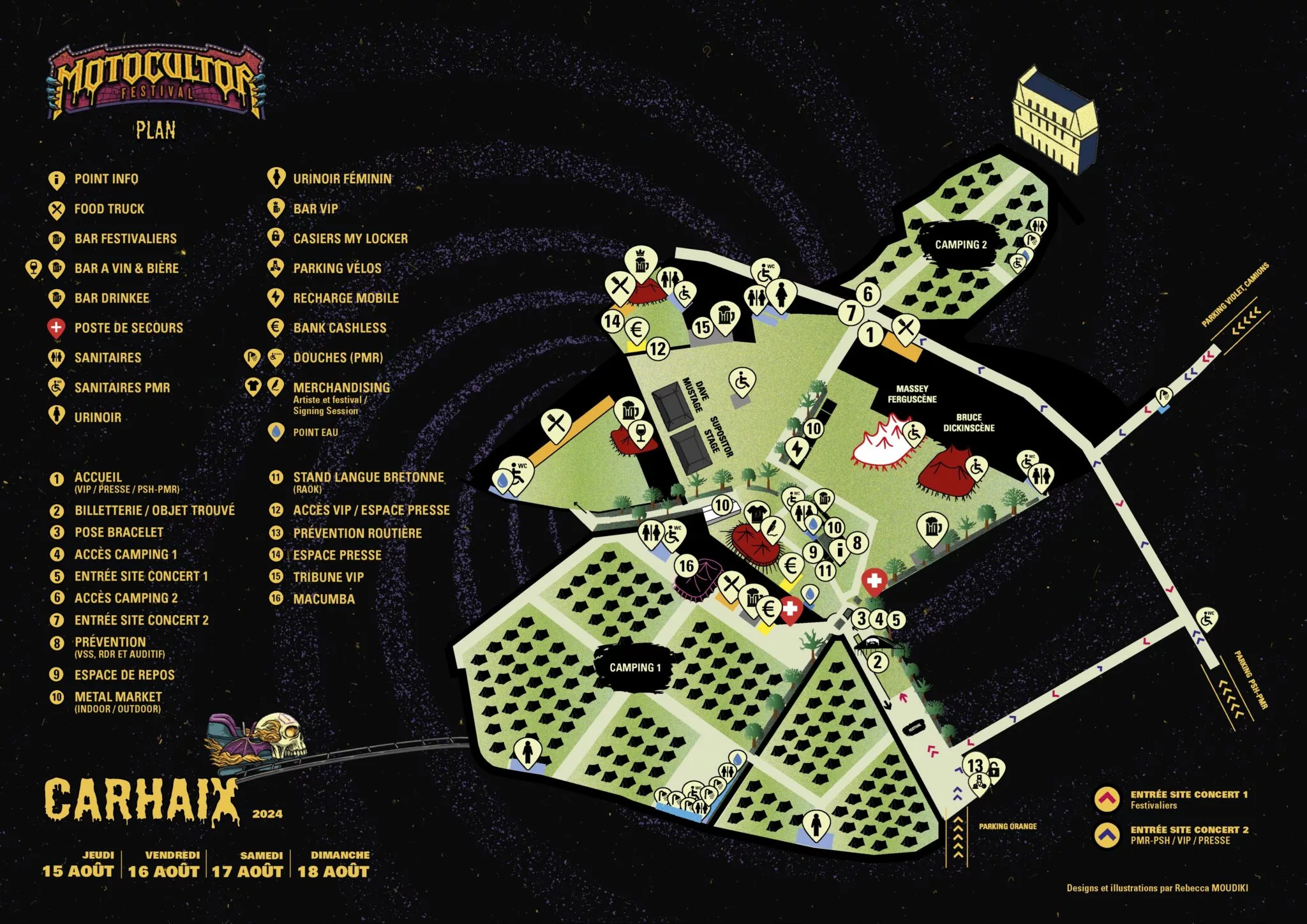 Motocultor : le guide du festival metal breton Vue plongeante sur la foule compacte du Motocultor 2024, scène principale en arrière-plan, ambiance estivale à Carhaix