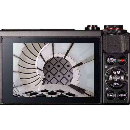 Canon G7X : avis d'un pro pour le concert et le voyage Gros plan sur la molette de réglage du Canon G7X, détails précis