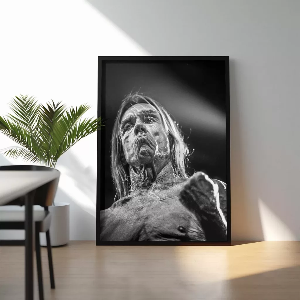 Photographie IGGY POP – Europe Tour (2017) en noir et blanc, tirage signé et numéroté Eric Canto